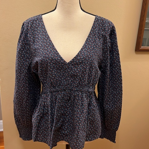 Madewell Campden Daisies Tie Back Peplum Top in Deep Indigo, Size Large - Picture 3 of 15